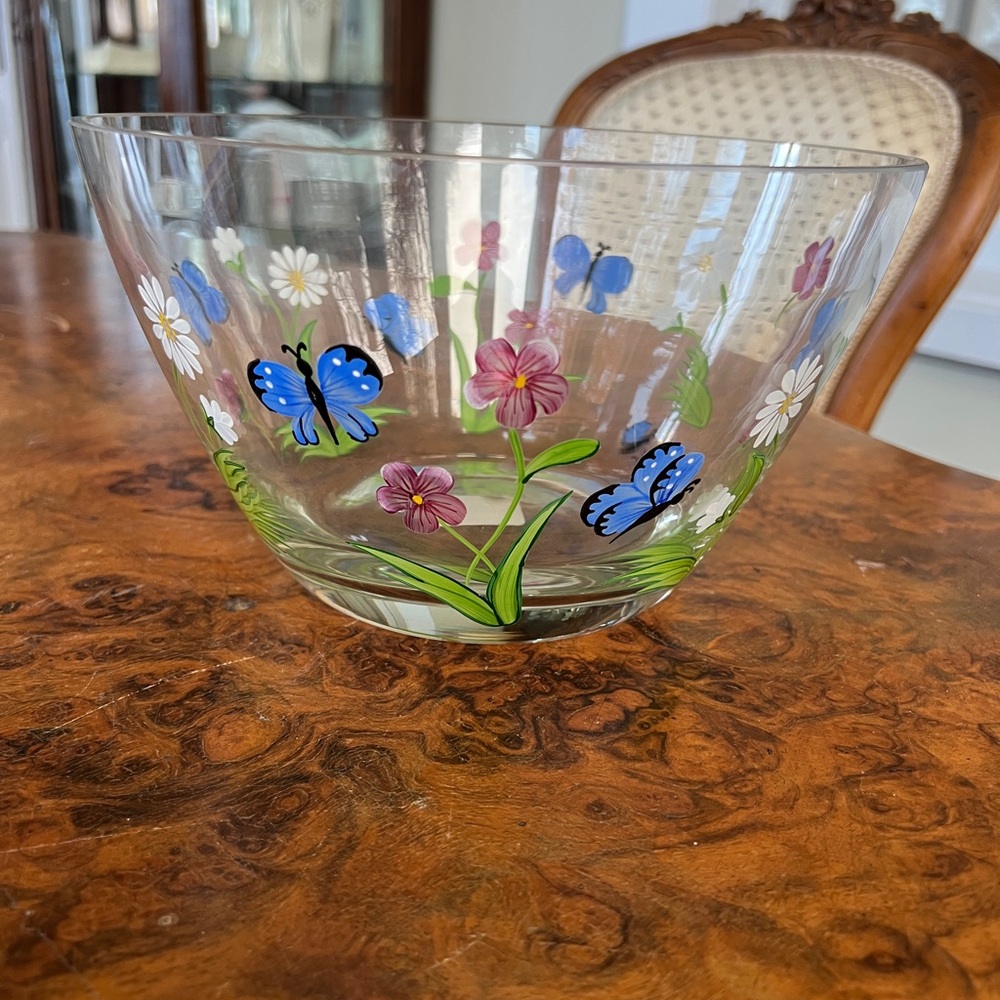 Lenox Hand Painted Butterfly and Blossoms Glass Bowl
